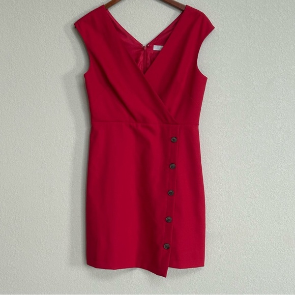 Ann Taylor LOFT Apple Red Sleeveless Button-Front V-Neck Dress Women’s Size 4 - Picture 2 of 7